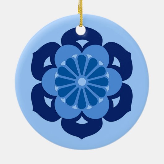 Lotus Flower Mandala, Indigo and Light Blue Keramisch Ornament (Achterkant)