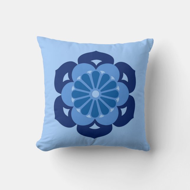 Lotus Flower Mandala, Indigo and Light Blue Kussen (Voorkant)