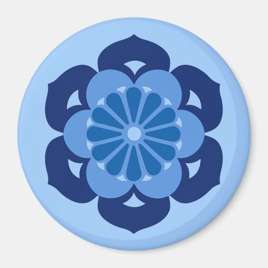 Lotus Flower Mandala, Indigo and Light Blue Magneet (Voorkant)