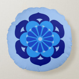 Lotus Flower Mandala, Indigo and Light Blue Rond Kussen