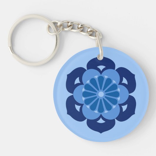Lotus Flower Mandala, Indigo and Light Blue Sleutelhanger (Voorkant)