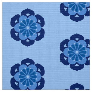 Lotus Flower Mandala, Indigo and Light Blue Stof