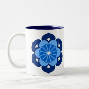 Lotus Flower Mandala, Indigo and Light Blue Tweekleurige Koffiemok
