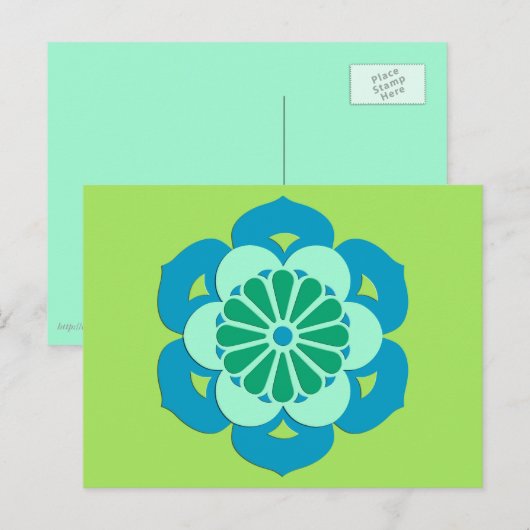 Lotus Flower Mandala, Lime Green en Light Blue Briefkaart (Voorkant / Achterkant)