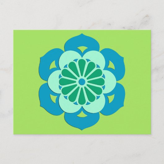 Lotus Flower Mandala, Lime Green en Light Blue Briefkaart (Voorkant)
