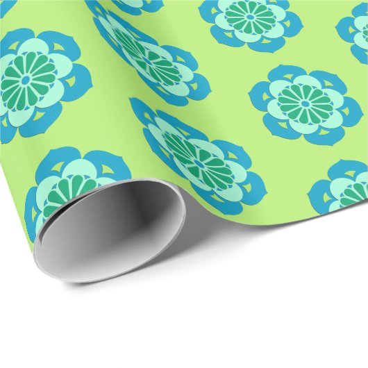 Lotus Flower Mandala, Lime Green en Light Blue Cadeaupapier (Rol Hoek)