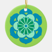 Lotus Flower Mandala, Lime Green en Light Blue Keramisch Ornament (Voorkant)
