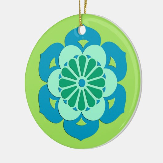 Lotus Flower Mandala, Lime Green en Light Blue Keramisch Ornament (Links)
