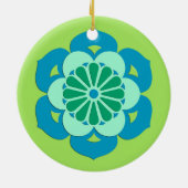 Lotus Flower Mandala, Lime Green en Light Blue Keramisch Ornament (Achterkant)
