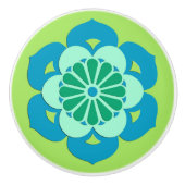 Lotus Flower Mandala, Lime Green en Light Blue Keramische Knop (Voorkant)