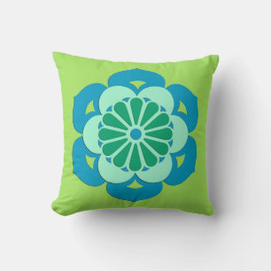 Lotus Flower Mandala, Lime Green en Light Blue Kussen