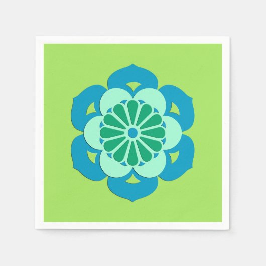 Lotus Flower Mandala, Lime Green en Light Blue Servetten (Voorkant)