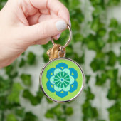 Lotus Flower Mandala, Lime Green en Light Blue Sleutelhanger (Hand)