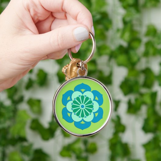 Lotus Flower Mandala, Lime Green en Light Blue Sleutelhanger (Hand)