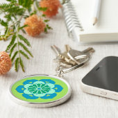 Lotus Flower Mandala, Lime Green en Light Blue Sleutelhanger (Zijkant)