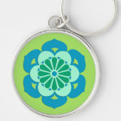 Lotus Flower Mandala, Lime Green en Light Blue Sleutelhanger (Voorkant)