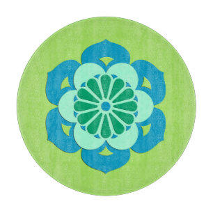 Lotus Flower Mandala, Lime Green en Light Blue Snijplank