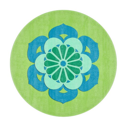 Lotus Flower Mandala, Lime Green en Light Blue Snijplank (Voorkant)
