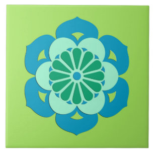 Lotus Flower Mandala, Lime Green en Light Blue Tegeltje