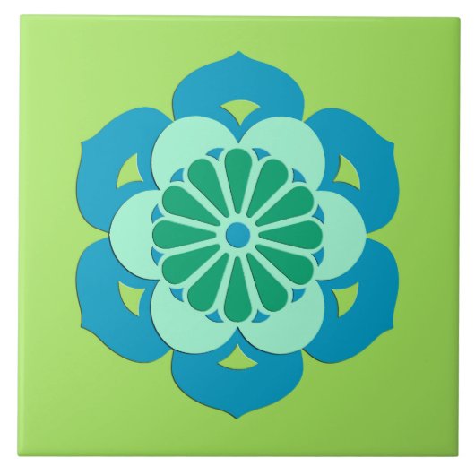 Lotus Flower Mandala, Lime Green en Light Blue Tegeltje (Voorkant)