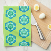 Lotus Flower Mandala, Lime Green en Light Blue Theedoek (Quarter Fold)