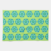Lotus Flower Mandala, Lime Green en Light Blue Theedoek (Horizontaal)