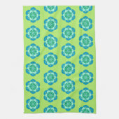 Lotus Flower Mandala, Lime Green en Light Blue Theedoek (Verticaal)