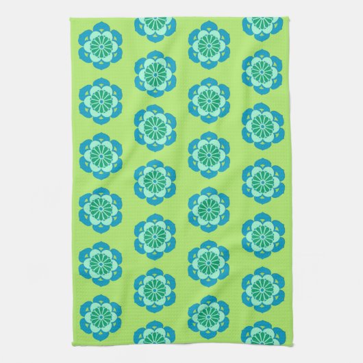Lotus Flower Mandala, Lime Green en Light Blue Theedoek (Verticaal)