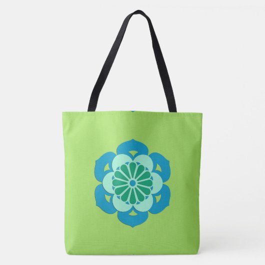 Lotus Flower Mandala, Lime Green en Light Blue Tote Bag (Voorkant)