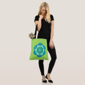 Lotus Flower Mandala, Lime Green en Light Blue Tote Bag (Op model)