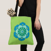 Lotus Flower Mandala, Lime Green en Light Blue Tote Bag (Dichtbij)