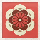 Lotus Flower Mandala, Mandarijns Oranje Glazen Onderzetter (Voorkant)