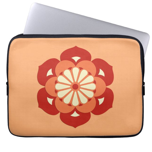 Lotus Flower Mandala, Pastel Oranje and Mandarin Laptop Sleeve (Voorkant)