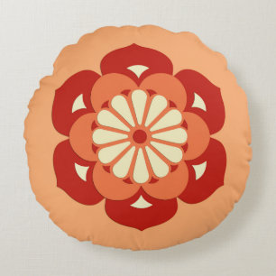 Lotus Flower Mandala, Pastel Oranje and Mandarin Rond Kussen