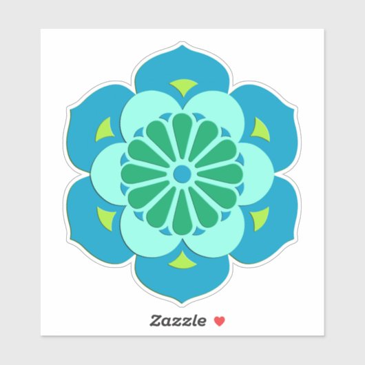Lotus Flower Mandala, Sky Blue en Light Aqua Sticker (Vel)