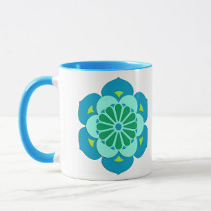 Lotus Flower Mandala, Turquoise, Blue en Limoen Mok