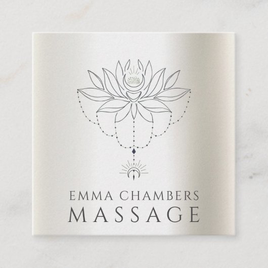 Lotus Flower Massage Therapist Pearlescent Vierkante Visitekaartje (Voorkant)