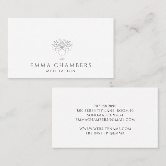 Lotus Flower Meditation Teacher Visitekaartje (Voorkant / Achterkant)