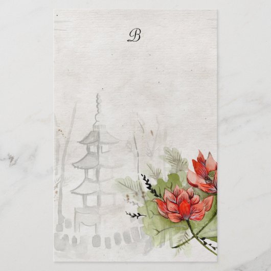 Lotus Flower met Monogram Briefpapier (Voorkant)