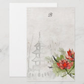 Lotus Flower met Monogram Briefpapier (Voorkant / Achterkant)