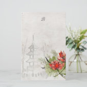 Lotus Flower met Monogram Briefpapier (Staand voorkant)