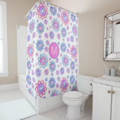 Lotus Flower Modern Monogram Pink Pastel Green Douchegordijn (In situ)