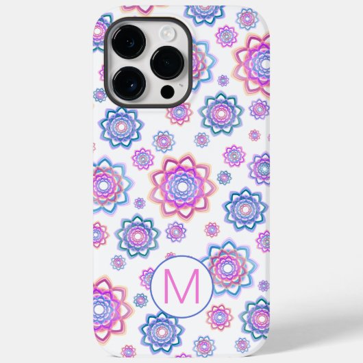 Lotus Flower Monogram Simple Pink Pastel Green Case-Mate iPhone Case (Achterkant)