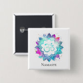 *~* Lotus Flower OM AUM Symbol Waterverf Mandala Vierkante Button 5,1 Cm (Voorkant /achterkant)