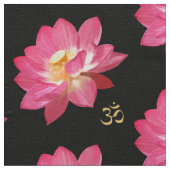 Lotus Flower Om Fabric blk Stof (Close Up)