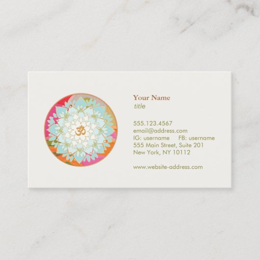 Lotus Flower OM Symbool Yoga Meditation Teacher Visitekaartje (Voorkant)