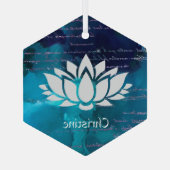 Lotus Flower on Blue Green Sky met handschrift Glas Ornament (Achterkant)