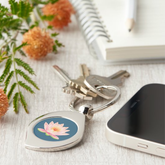 Lotus Flower on Blue Sleutelhanger (Zijkant)