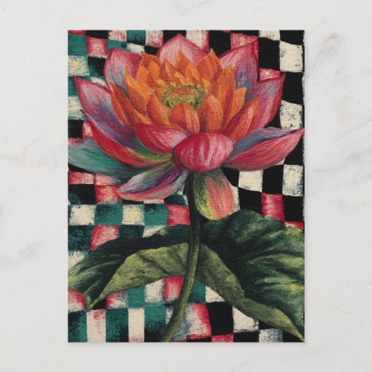 Lotus Flower on Checkerboard Background Briefkaart (Voorkant)