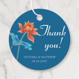 Lotus Flower Oranje & Blue Wedding Bedankt Bedankjes Labels